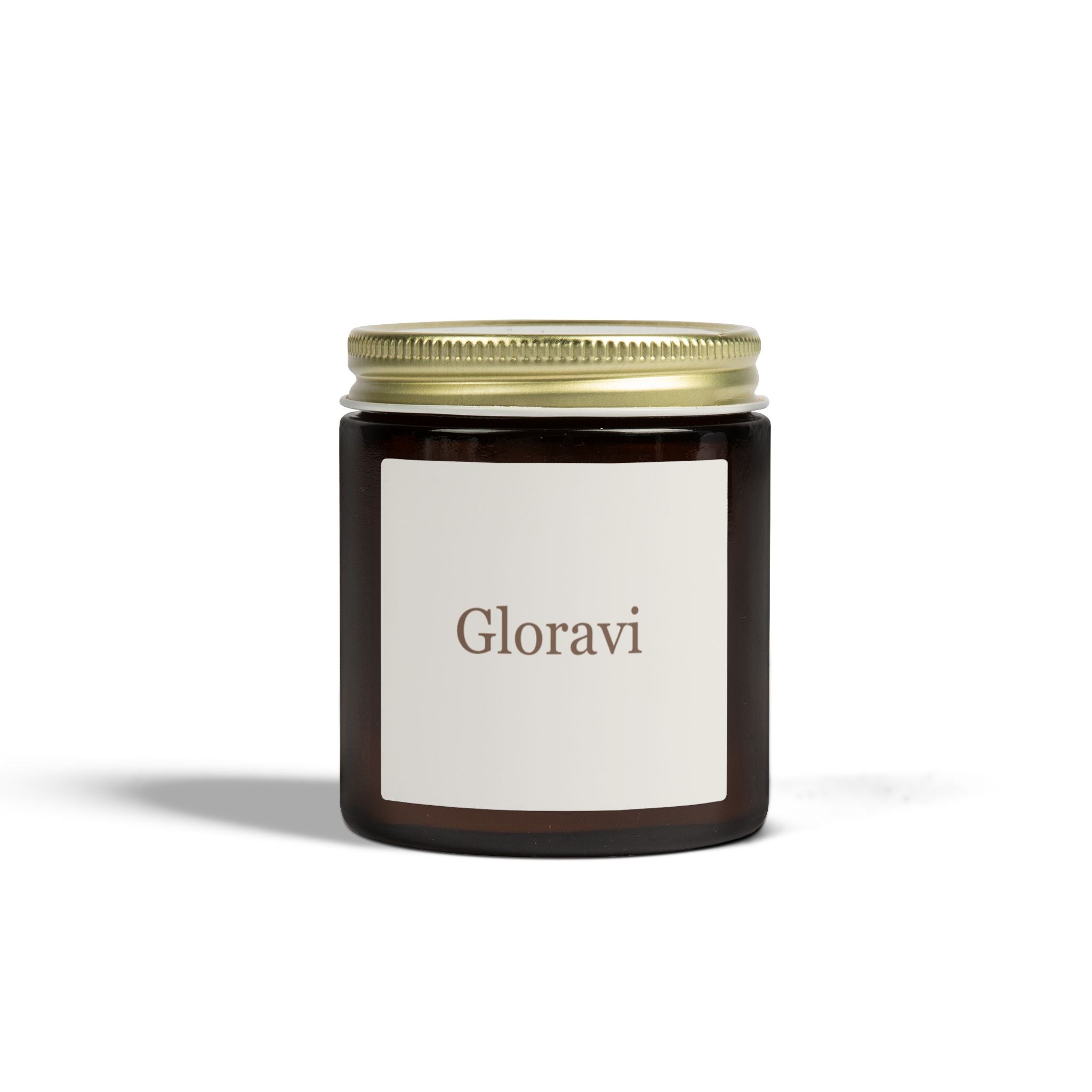 Gloravi Warmth coconut apricot candle in amber glass — vanilla bean scent for cozy evenings