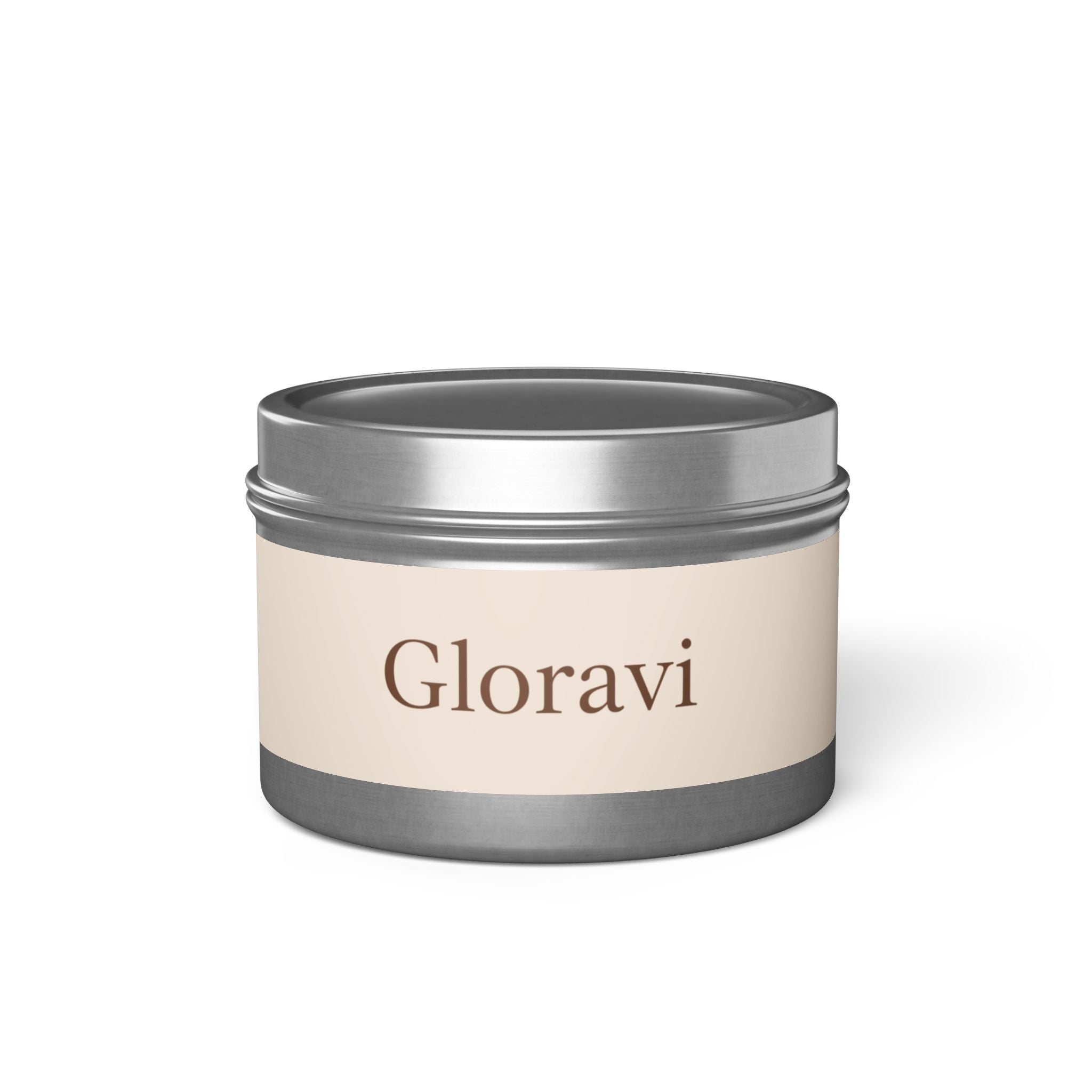 Gloravi Clarity soy tin candle in silver finish — mango coconut scent for a focused morning